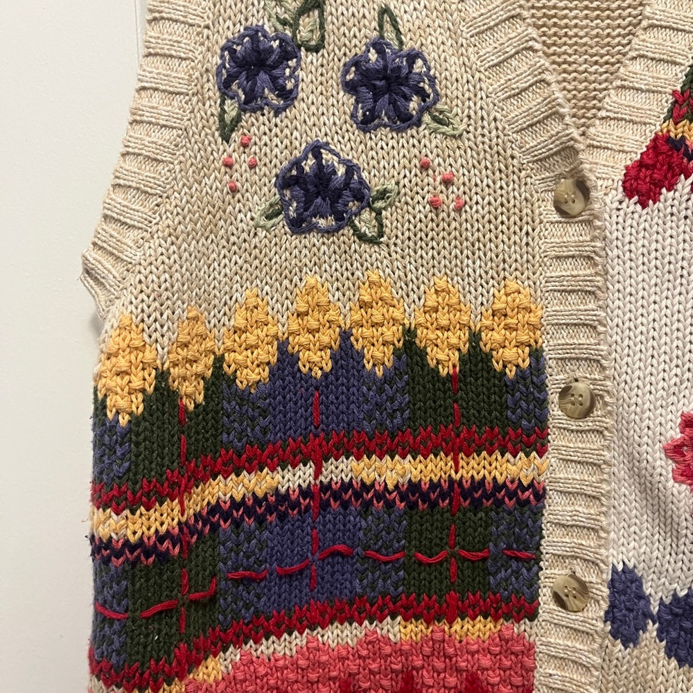 Vintage Spring Embroidered Patchwork Knit Vest - image 2